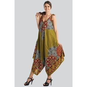 Katmandu Adjustable Bohemian Harem Jumper with Pockets Olive One Size